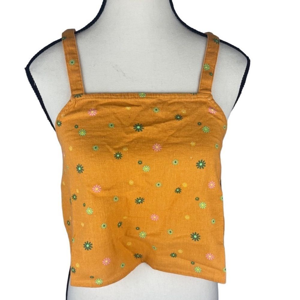 Abound Orange Floral Sleeveless Square Neck Crop Top Size : XS